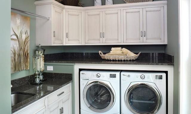 white custom cabinetry in laundry room