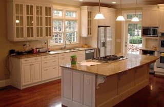 kitchen with white custom cabinets